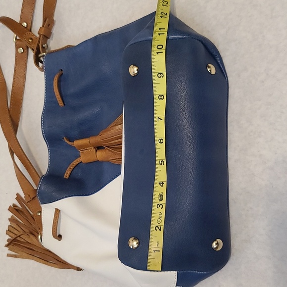 PIKOLINOS Blue and White Genuine Leather Shoulder Bucket Bag - Picture 13 of 16